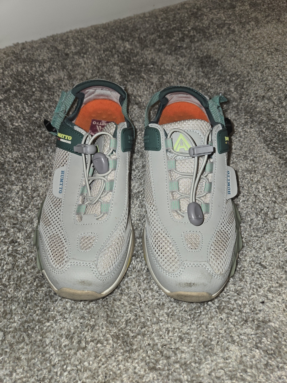 HUMTTO HTT2605 Women's Hiking Shoes Gray/Green Slip-On Toggle Laces US 6.5-7